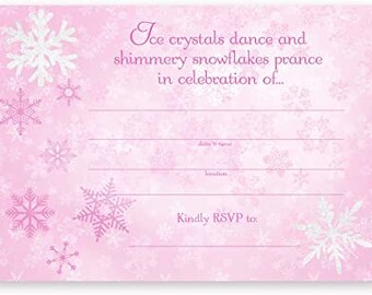 Snow Princess Party Large Invitations - 10 Invitations + 10 Envelopes - Pink