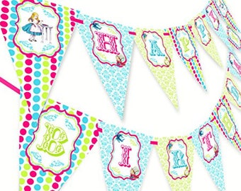Alice in Wonderland Happy Birthday Banner - Brights
