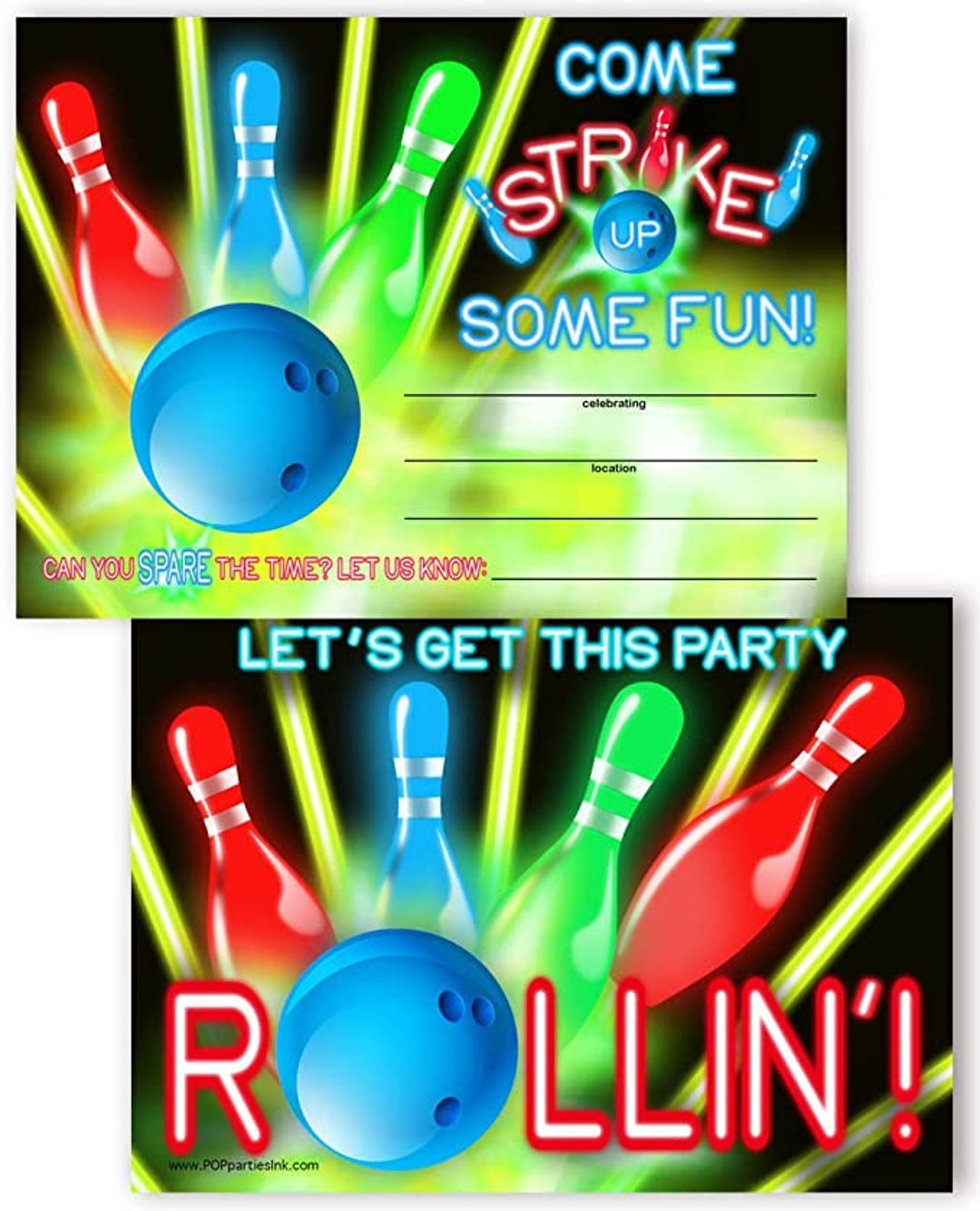 Bowling Party Invitations 10 Invitations 10 Envelopes Bowling Party