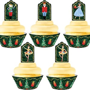 Nutcracker Cupcake Kit - 24 Nutcracker Cupcake Toppers and 24 Cupcake Wrappers - Nutcracker Party Supplies - Nutcracker Party Decorations