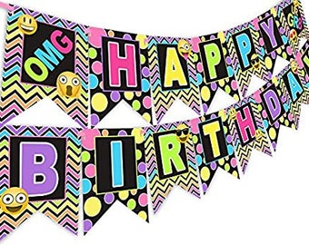 Emoji Rainbow Happy Birthday Banner Pennant Tween Birthday Teen Birthday