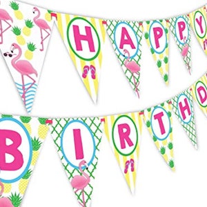 Flamingo Pineapple Happy Birthday Banner Pennant - Flamingle Party Banner