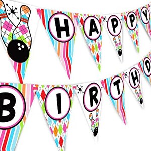 Bowling Pink Happy Birthday Banner Pennant