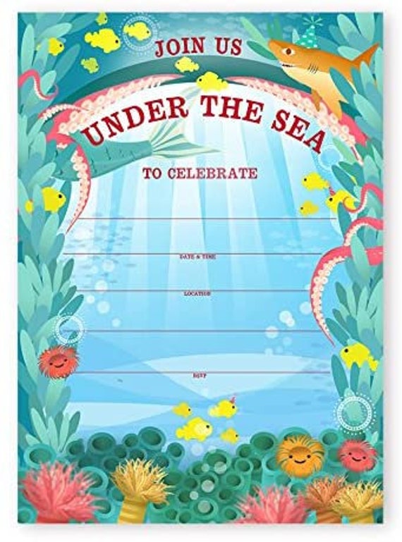 Under the Sea Party 20 Large Invitations - 20 Invitations +