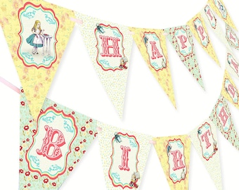 Alice in Wonderland Happy Birthday Banner