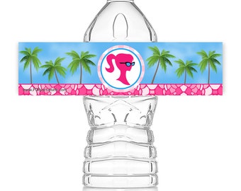Pink Gingham Glamour Girl Bottle Labels - Party Bottle Labels - Glamour Girl Party Decorations