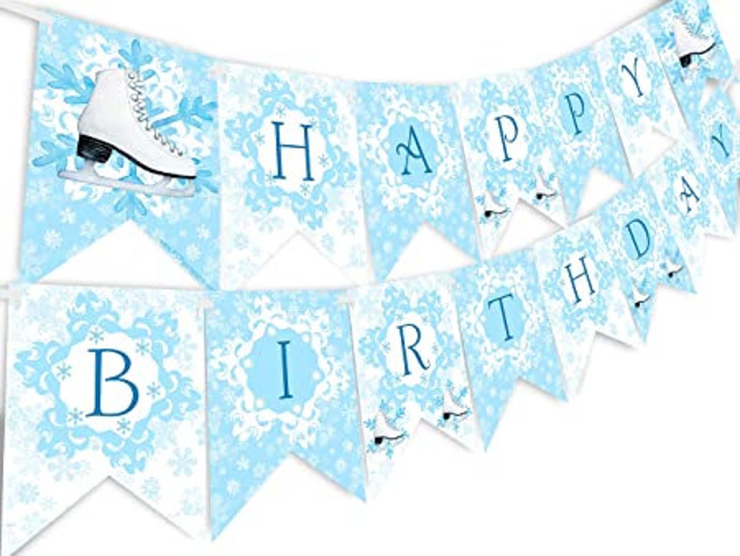Ice Skating Happy Birthday Banner Ice Skating Party Supplies Etsy