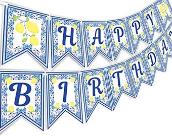 Capri Lemon Happy Birthday Banner - 40th 50th 60th Birthday Party Supplies - Lemon Birthday Party Decorations - Lemon Birthday Party Banner