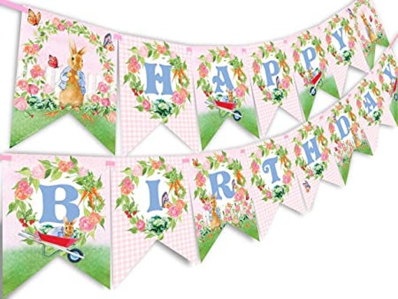 Peter Rabbit Happy Birthday Banner Pennant Peter Rabbit Birthday  Decorations Peter Rabbit Party Supplies Pink -  Norway