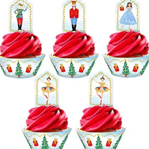 Nutcracker Cupcake Kit - 24 Nutcracker Cupcake Toppers and 24 Cupcake Wrappers - Nutcracker Party Supplies - Nutcracker Party Decorations