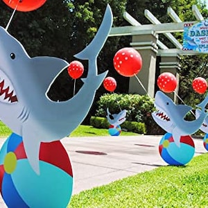 Shark Standees- Set of 4 - Pool Party Cutout Party Decoration