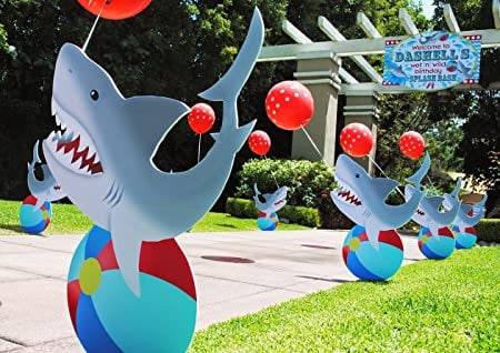 Shark Standees- Set of 4 - Pool Party Cutout Party Decoration