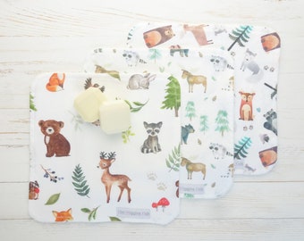 Woodland Baby Wash Cloths - Set of 3, Reuseable Wipes