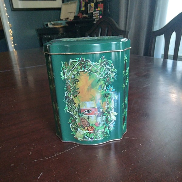 1981 Avon Green Holiday Tin with Lid