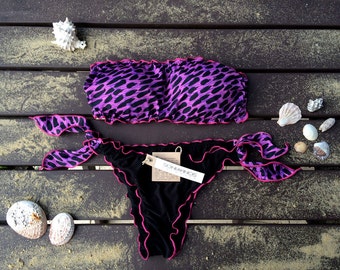 ANIMAL Bikini Set Bandeau Top Woman Swimwear Handmade