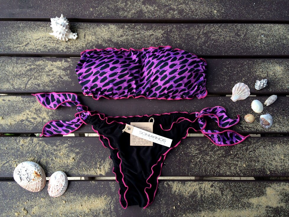 Women's Dog Face Recycled Bandeau Bikini - Quick Drying Fabric With UPF 50+ main image 0