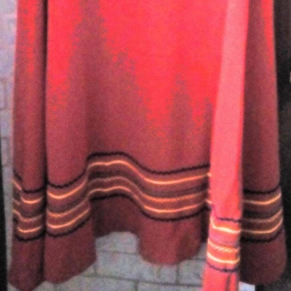 Vintage 1970s orange boho maxi skirt with embroidery details size 10
