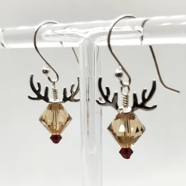 Reindeer earrings, Christmas earrings, holiday earrings, Rudolph earrings, holiday jewelry, Christmas spirit jewelry, Swarovski earrings
