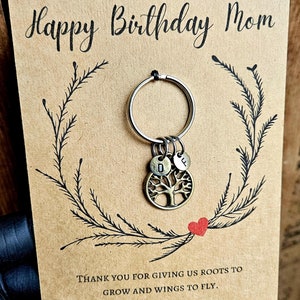 Personalisierte Kinder Initialen alles Gute zum Geburtstag Mama Schlüsselbund und Karte, Baum des Lebens Mutter Geschenk