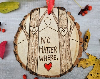 long distance ornament, custom ornament, long distance relationship gifts, long distance boyfriend, long distance girlfriend, wood ornament