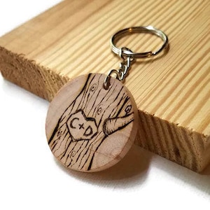 couples keychain, custom keychain, anniversary keychain, gift for couples, wood keychain, couples initials, personalized keychain