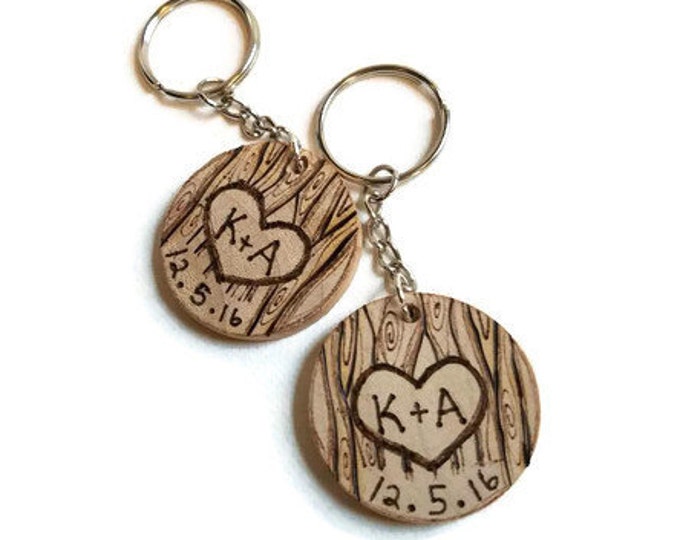 Custom Couples Keychains Wood Keychain Set Set of Keychains Etsy