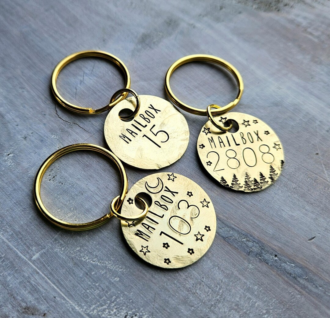Custom Brass Mailbox Keychain: Personalized PO Box Key Label - Etsy