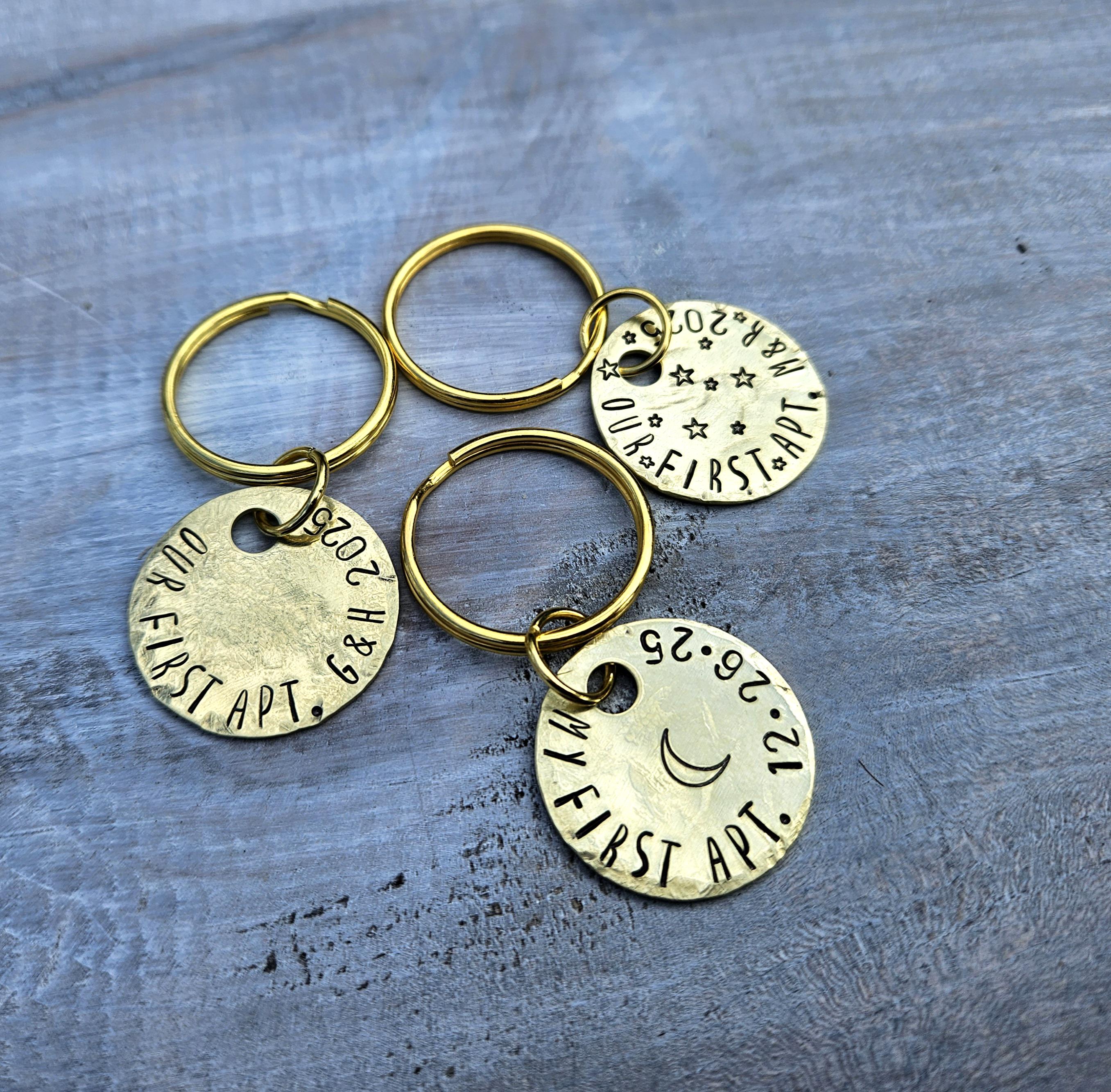 Our First Apartment Personalized Brass Keychain, New