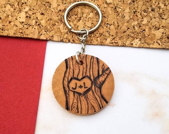 Personalized keychain, couples keychain, gift for boyfriend, gift for girlfriend, custom couples gift, anniversary keychain, wood keychain