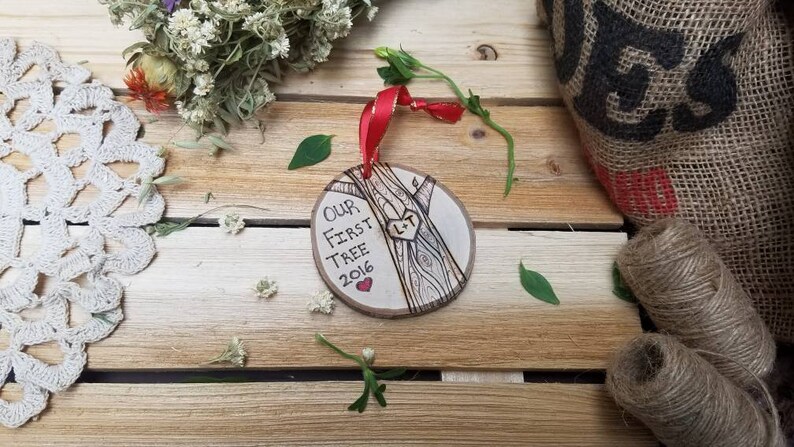 Our first christmas ornament, first christmas ornament, wood ornament, first tree ornament, couples ornament, first christmas together image 2