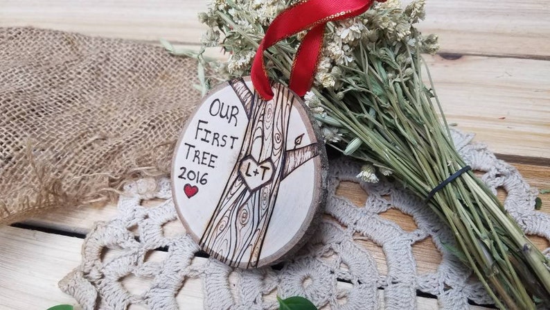 Our first christmas ornament, first christmas ornament, wood ornament, first tree ornament, couples ornament, first christmas together image 7