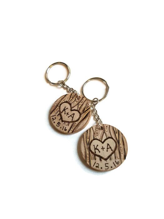 Custom Couples Keychains Wood Keychain Set Set of Keychains Etsy