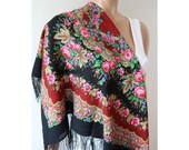 Pavlovo Posad russian shawl 100 wool with silk fringe 89x89cm (35x35inhes) 1381-18