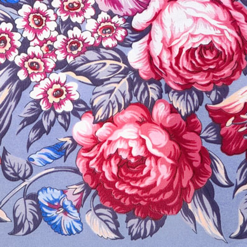 1398-2 17x59inhes crepe de Chine 43x150cm Pavlovo Posad russian scarf 100/% silk