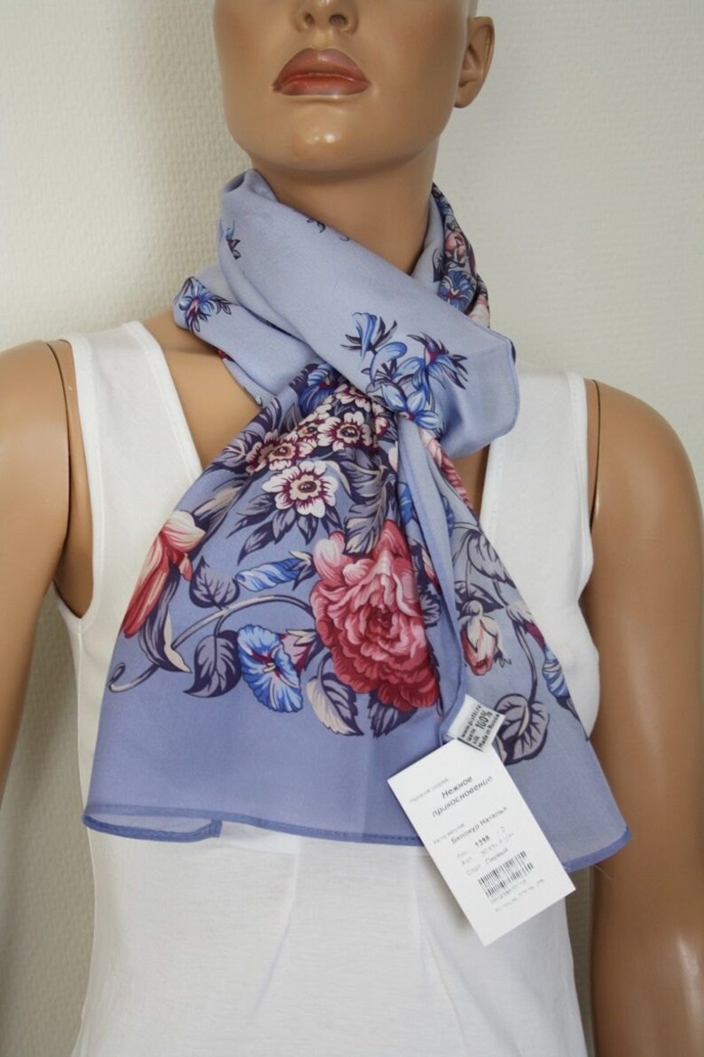 1398-2 17x59inhes crepe de Chine 43x150cm Pavlovo Posad russian scarf 100/% silk