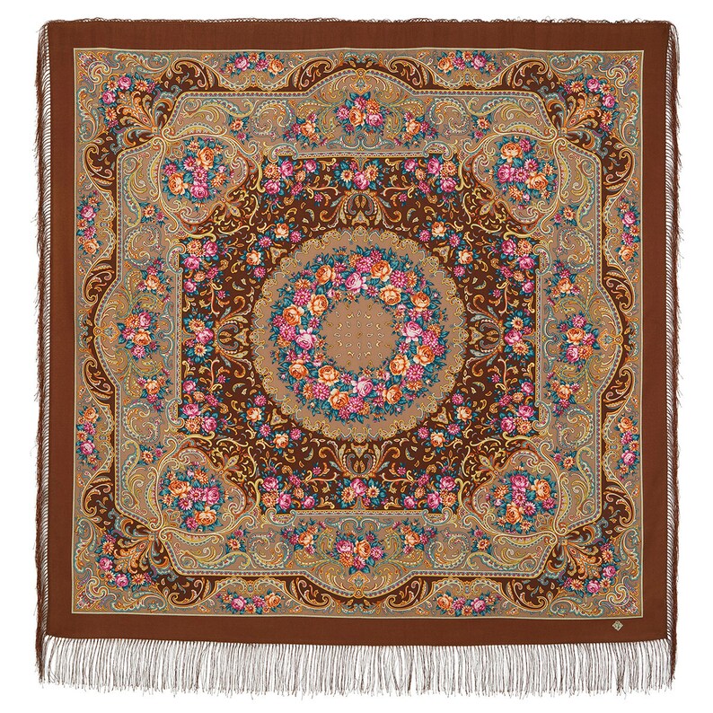 53x53inhes 1677-16 Pavlovo Posad russian shawl 100/% wool with silk fringe 135x135cm
