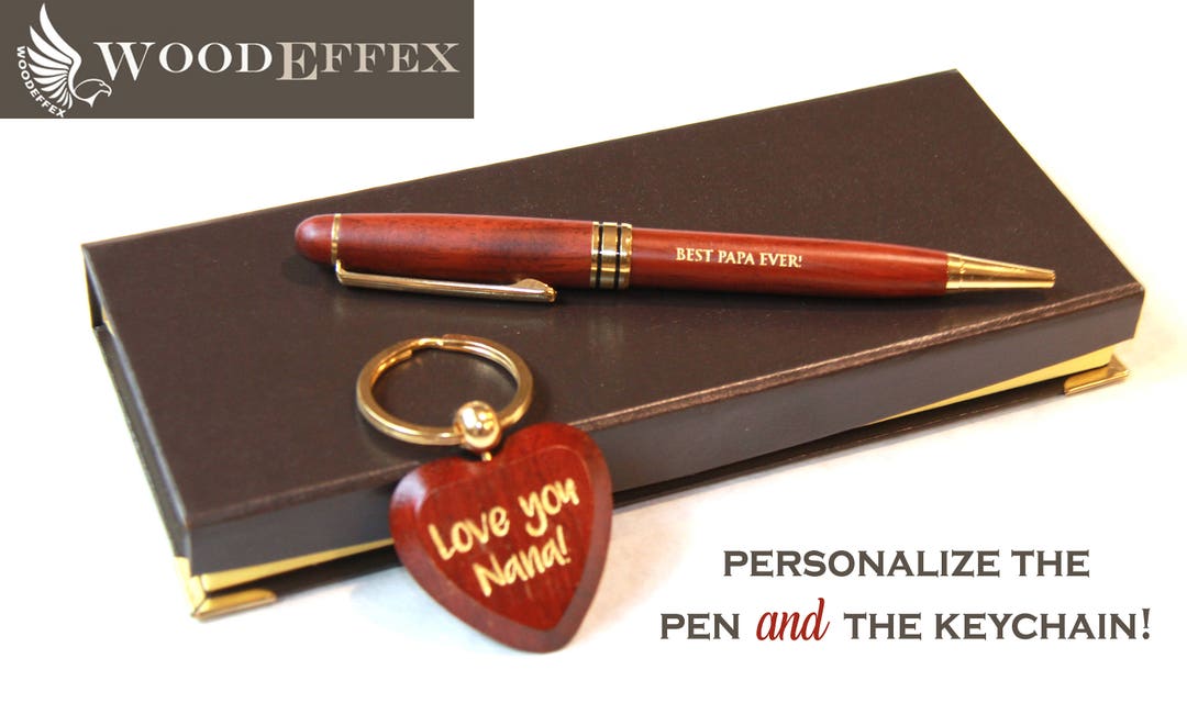 Personalized Pen and Keychain Set - Laser Engraved Rosewood - Etsy