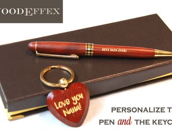 Personalized Pen and Keychain Set - Laser Engraved Rosewood