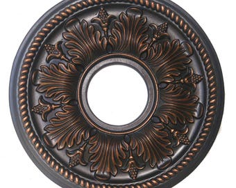Hand Painted Decorative Ceiling Medallion Finished in Antique Bronze 14 Inch