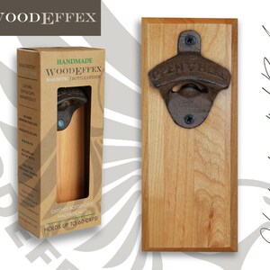 Bottle Opener Magnetic Cap Catcher - Handcrafted Alder Wood with Dark Oil Bronze Opener (No Personalization)
