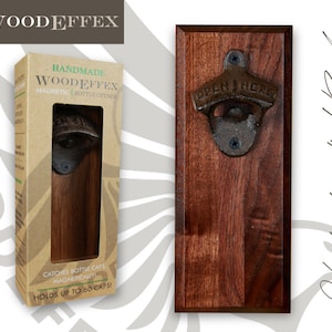 Bottle Opener Magnetic Cap Catcher - Handcrafted Walnut Wood (No Personalization)