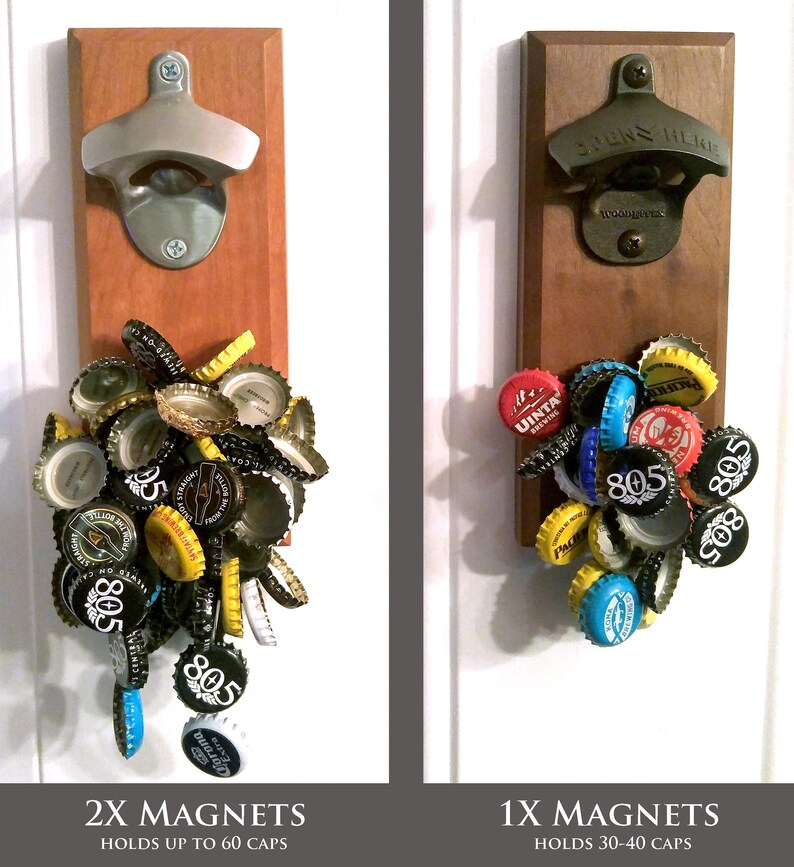 No Personalization Handcrafted Alder Wood /& Walnut Inlay with Brushed Copper Opener Bottle Opener Magnetic Cap Catcher