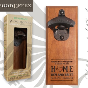 Personalized Bottle Opener Magnetic Cap Catcher - Handcrafted Cherry Home Design