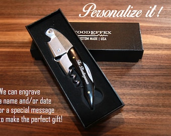 Personalized Waiters Corkscrew – Professional Grade Natural Ebony Wood All-in-one Corkscrew