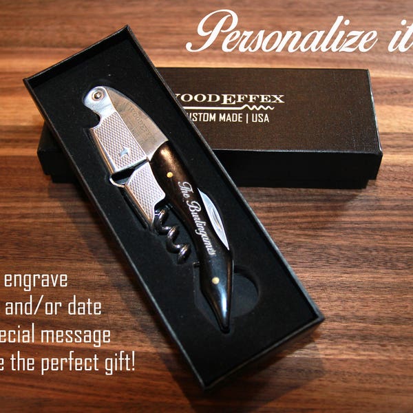 Personalized Waiters Corkscrew – Professional Grade Natural Ebony Wood All-in-one Corkscrew