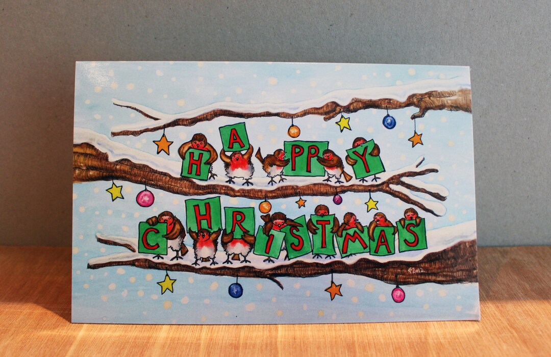 Happy Christmas Robins, Exclusive Design Christmas Card - Etsy