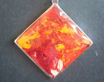 Handmade pendant - 'Vitality' - original, unique oil painting in clear resin in sterling silver tray