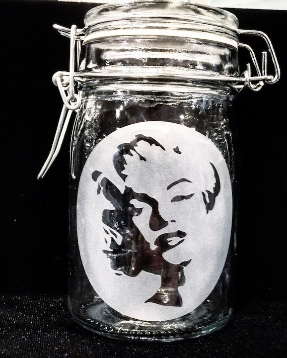 Marilyn Monroe / glass round jar with metal latch / hand Etsy