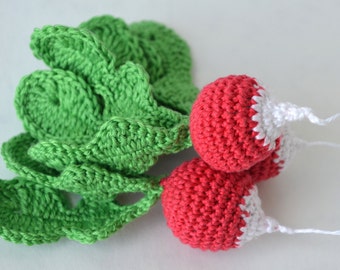 Crochet radishes, Crochet vegetables, play food,  soft toys , Handmade toys, eco friendly , kitchen decoration