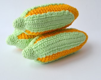 Knit corn, crochet vegetables, play food, soft toys, handmade toys, eco friendly, kitchen decoration, kids gift, learning toy, food toys